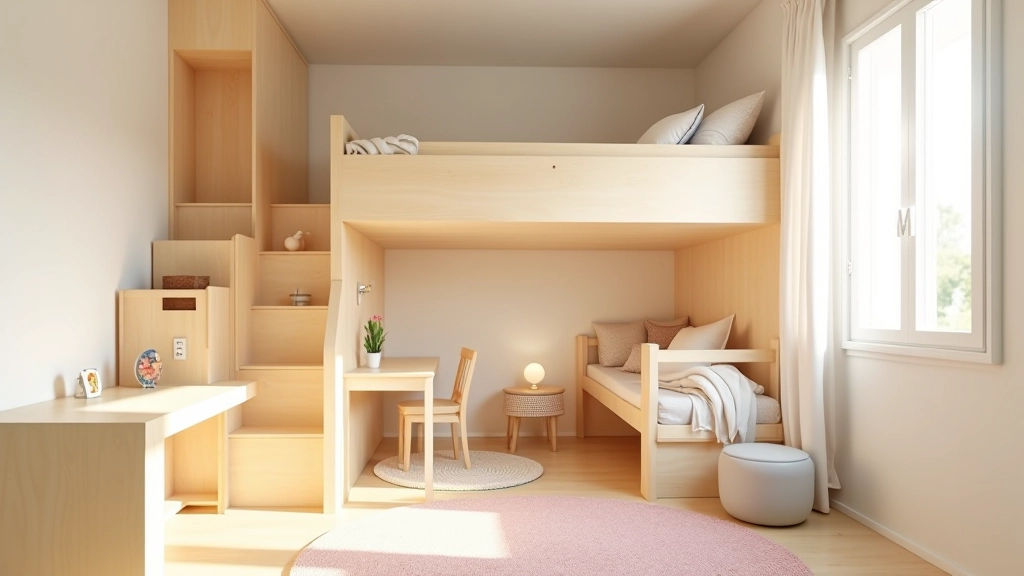 Cameretta con letto a soppalco: uso efficiente dello spazio, area gioco sotto, scrivania integrata
