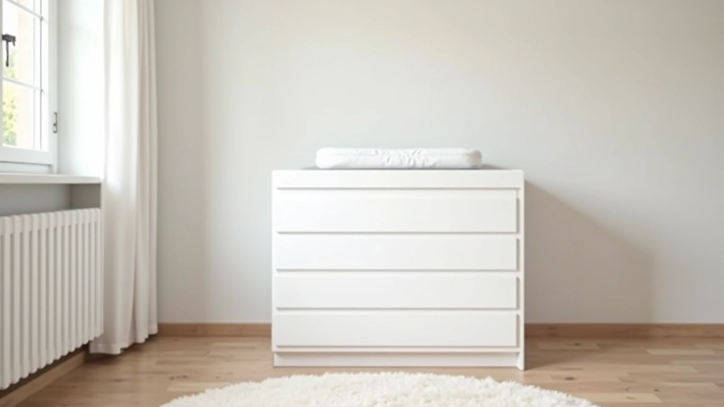 Cameretta con mobile multiuso: fasciatoio rimovibile sopra il cassettone bianco, che successivamente diventerà area di stoccaggio per giocattoli e vestiti durante la crescita del bambino