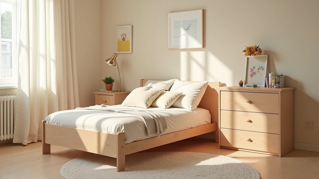Letto imbottito con testata in legno naturale e elementi di sicurezza certificati